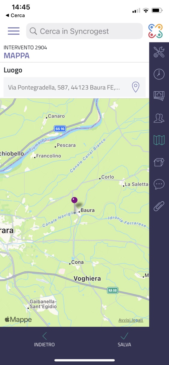 Mappa naviga verso luogo di intervento mappa geoposizionamento intervento
