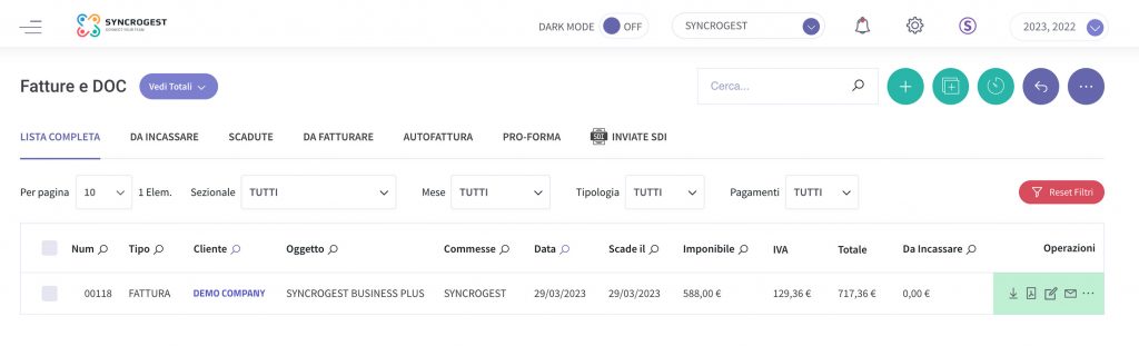 syncro-1 lista fatture