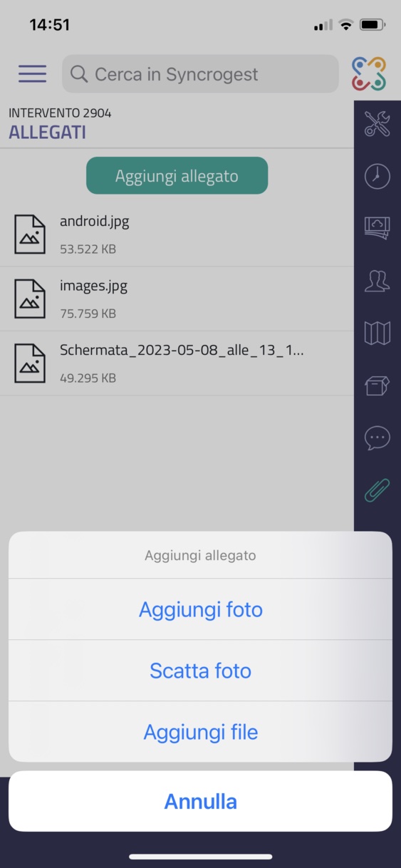 Aggiungi Allegato su Intervento aggiunt allegati in app