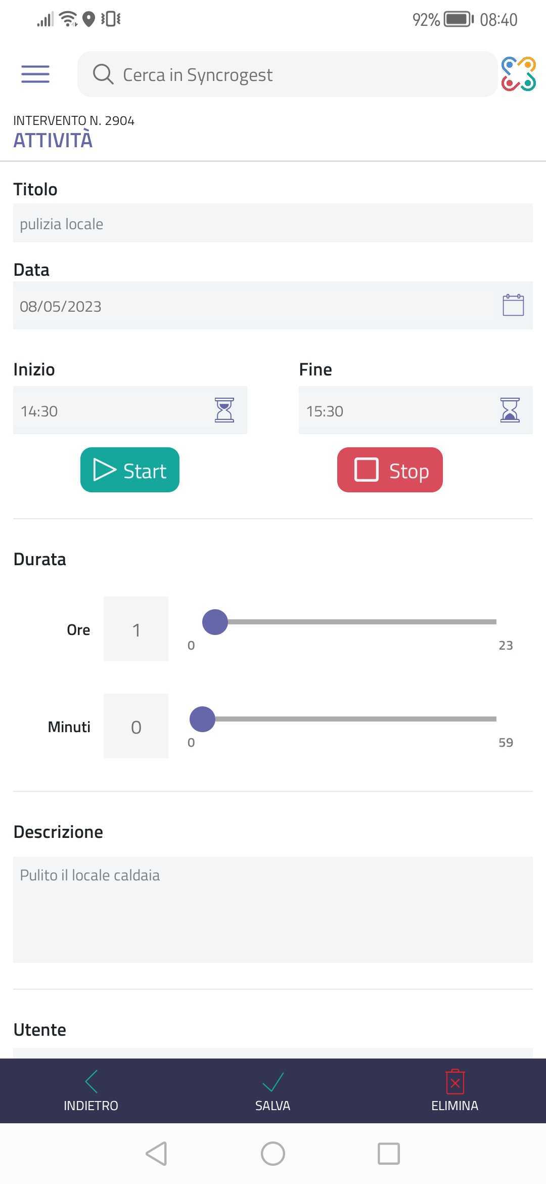 Screenshot_20230517_084013_app.syncronika.syncrogest attività con start and stop