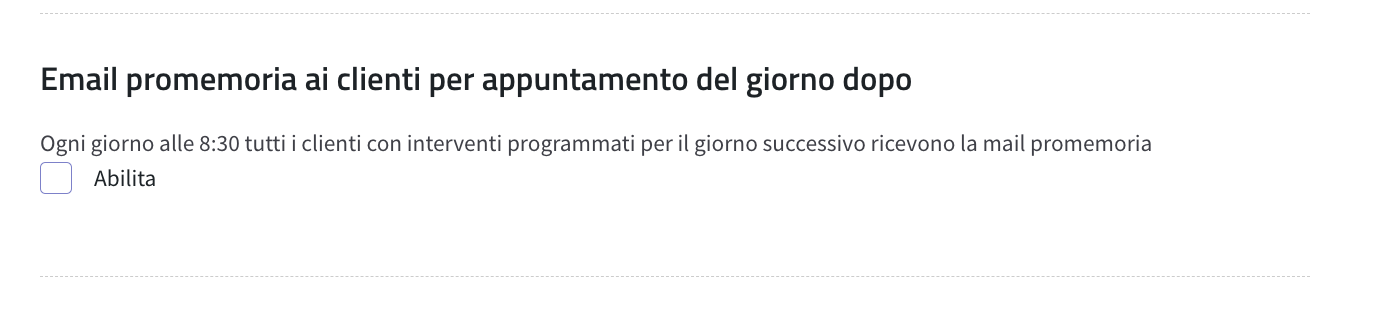 Screenshot 2024-01-23 alle 10.25.57 flag abilita promemoria ai clienti via email